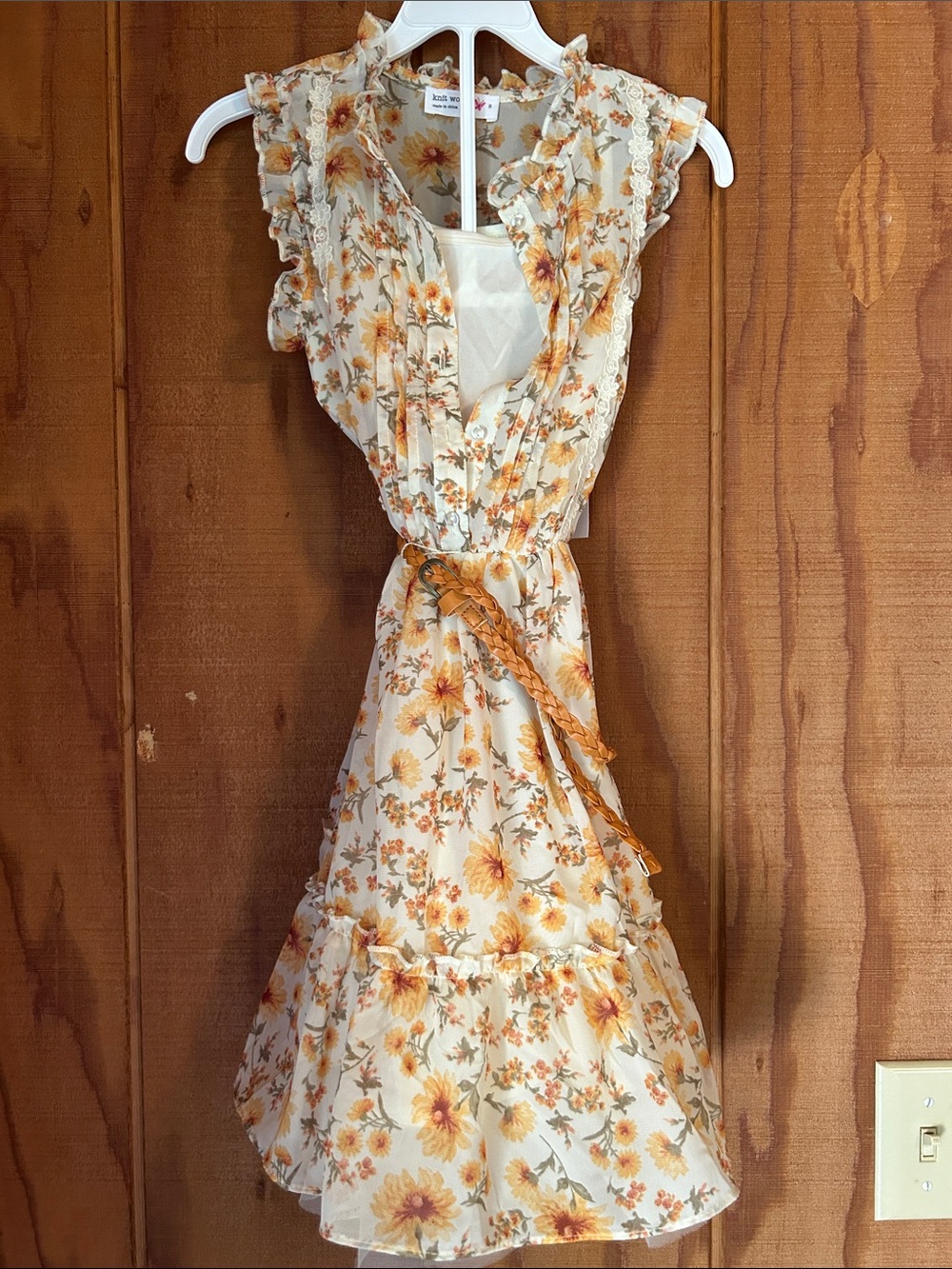 Knitworks Cream and Yellow Floral Ruffle Dress